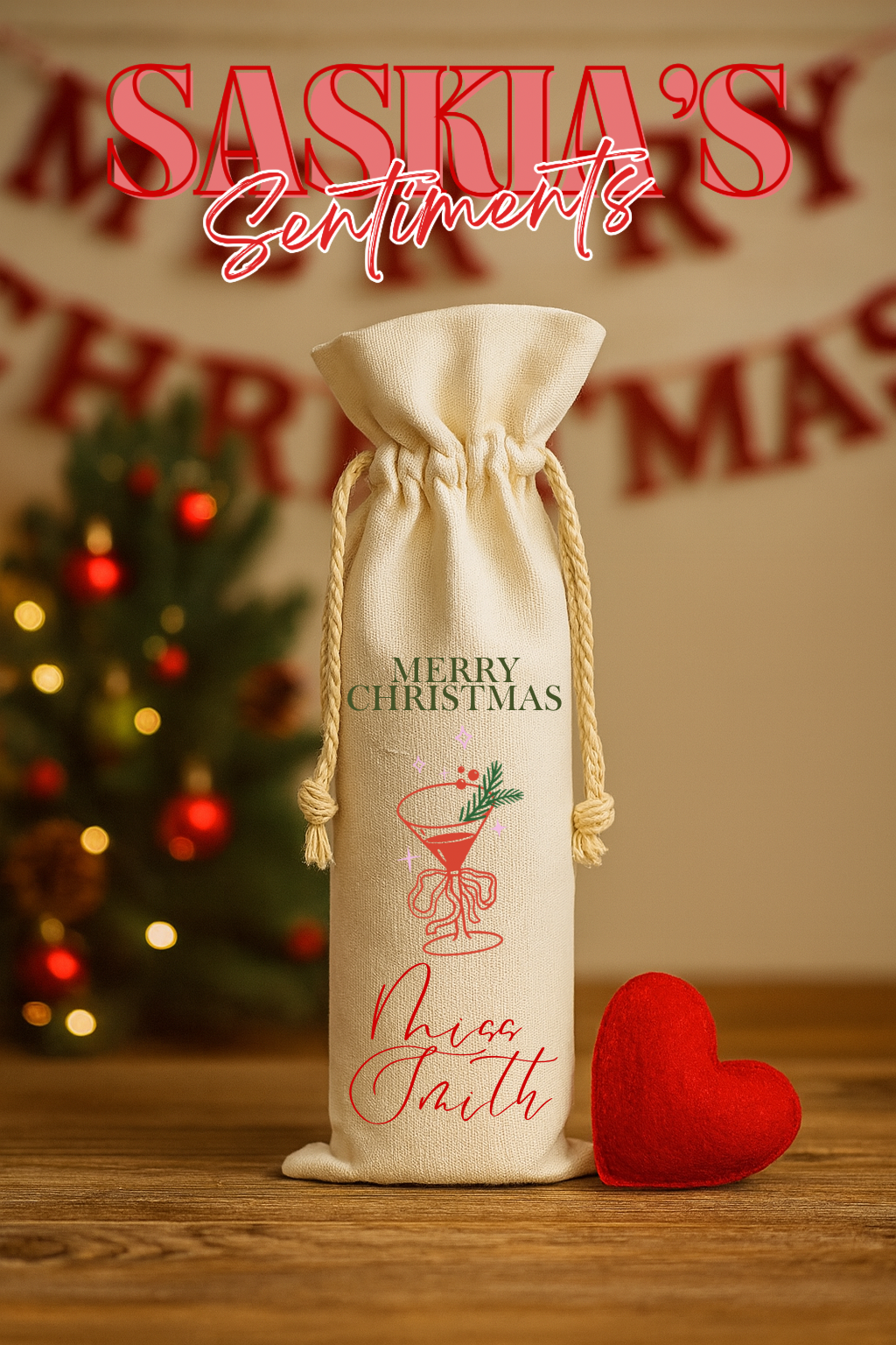 Custom Festive Bottle Bag (Name Added)
