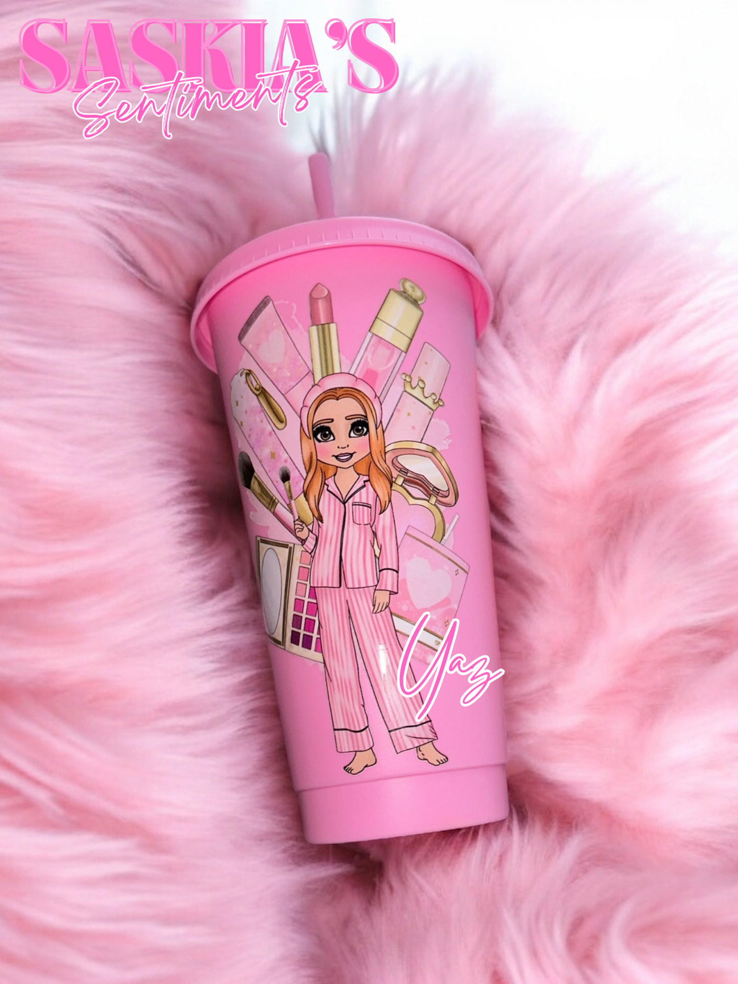 Personalised Makeup girlie large cold cup  💖