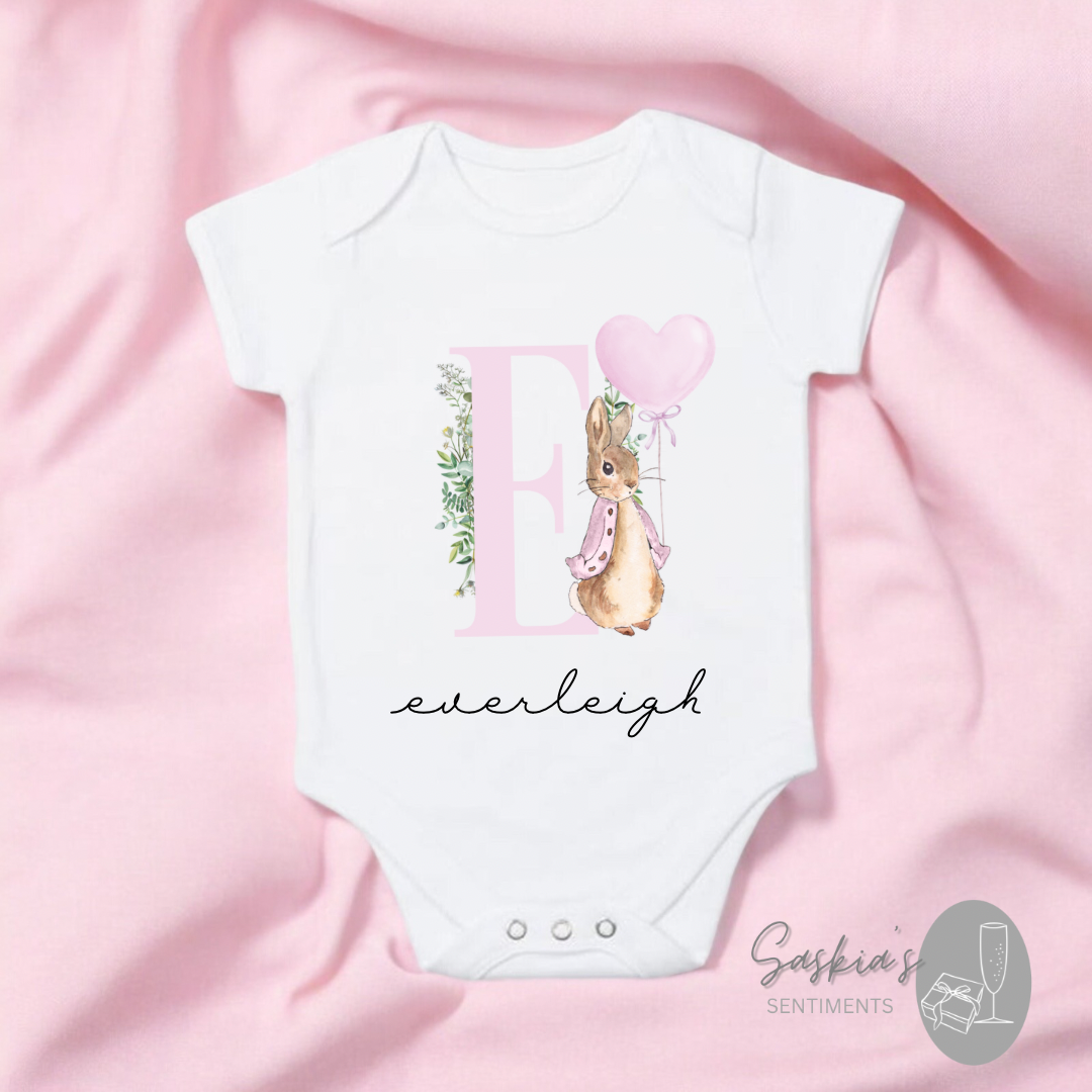 NEW Personalised Pink Letter bunny design BabyGrow 💕