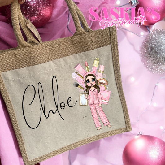 Option 1/ Personalised Custom Makeup girlie medium Jute bag 💕