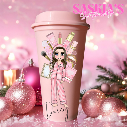 1st Option/ Personalised Custom Makeup Girlie Pink Hot travel Cup  💖