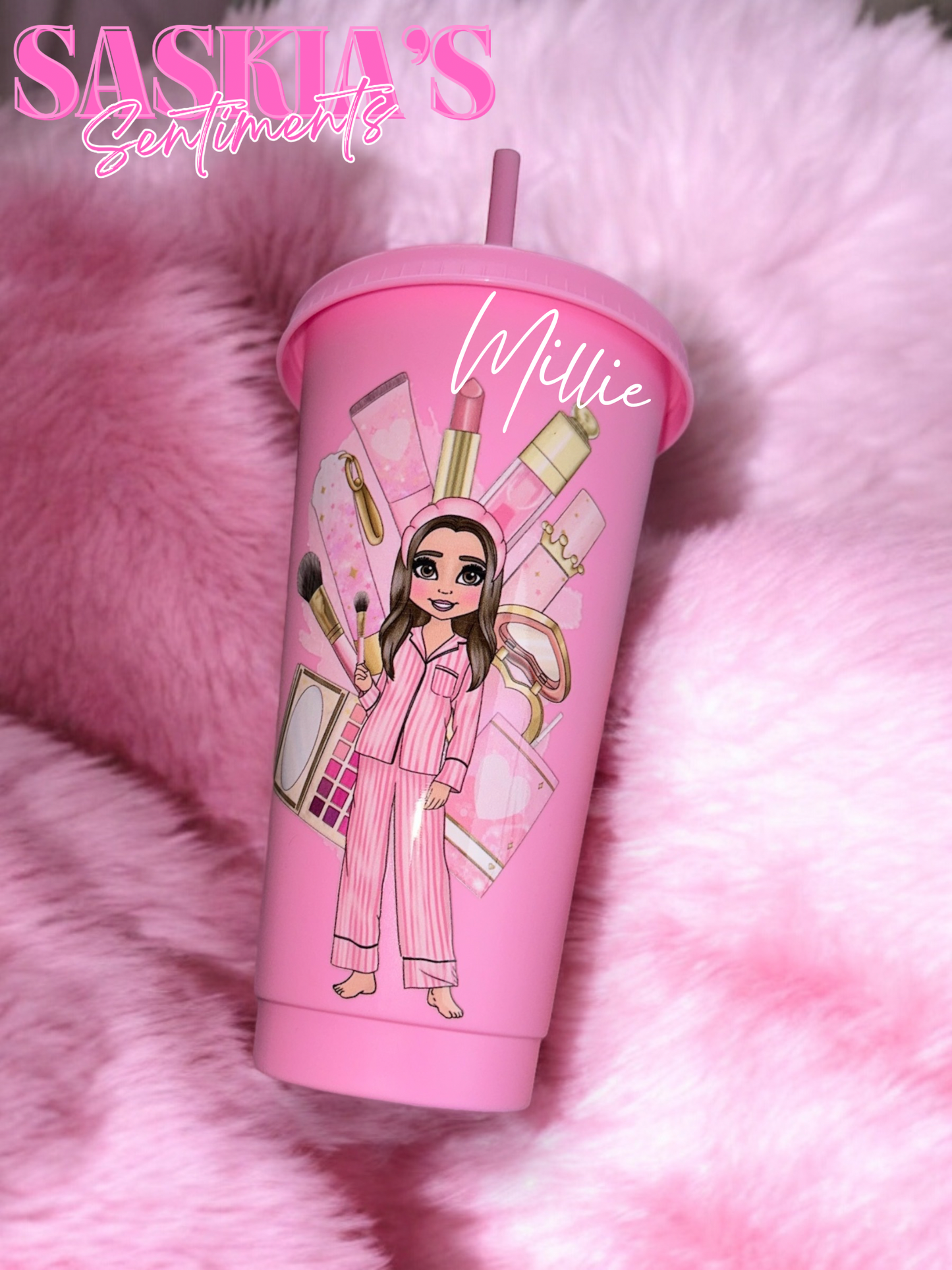 Personalised Makeup girlie large cold cup  💖