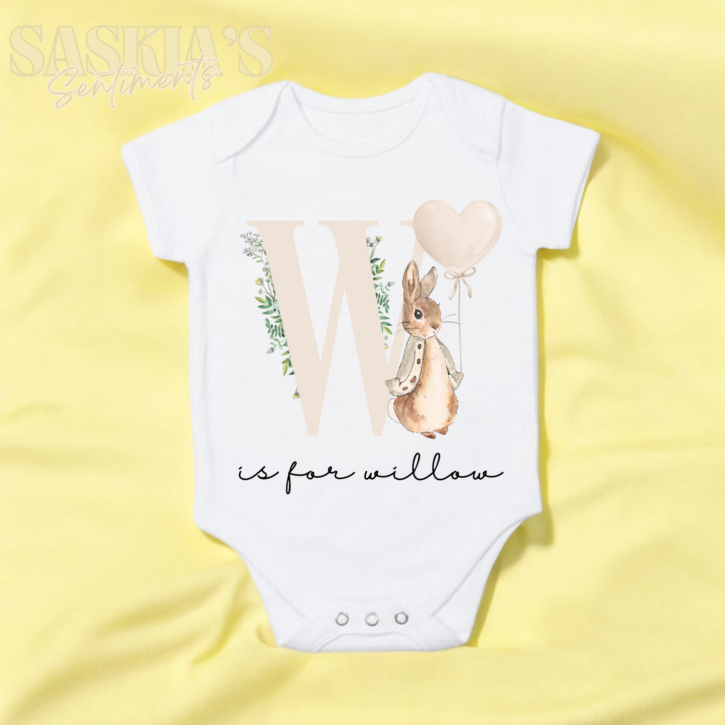 NEW Personalised Beige Letter Bunny design BabyGrow 💛