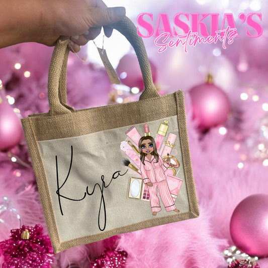 Option 2/Personalised custom small Jute bag Makeup Girlie 💗