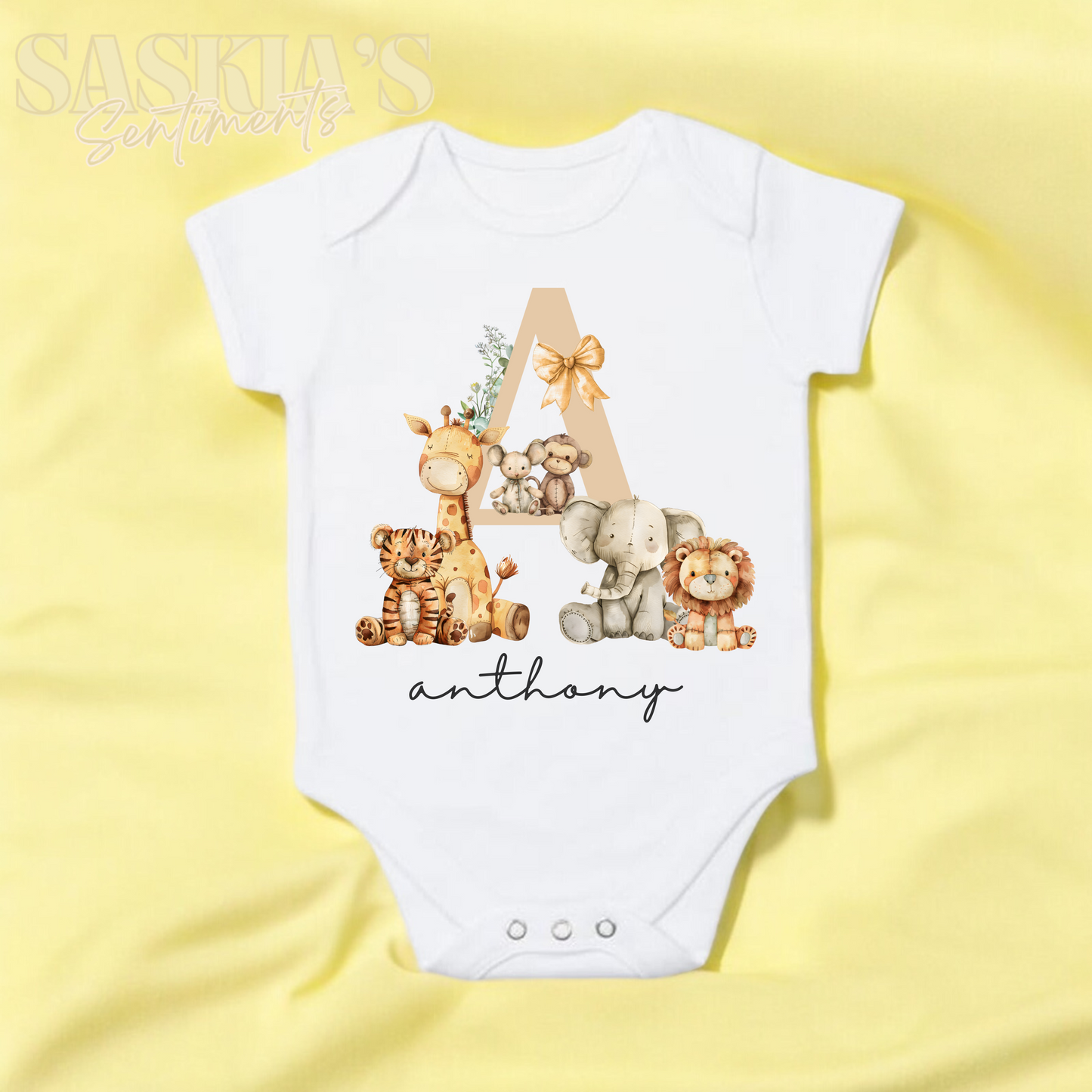 NEW Personalised Letter Animal Babygrow 🧡