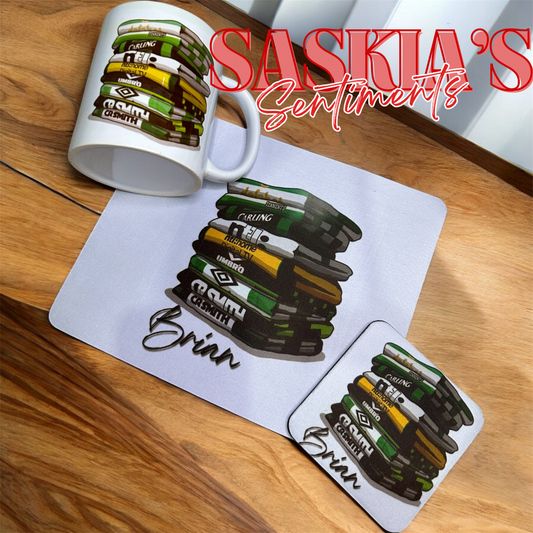 NEW Personalised Football Mug, Mouse pad & Coaster Gift bundle 💚💙