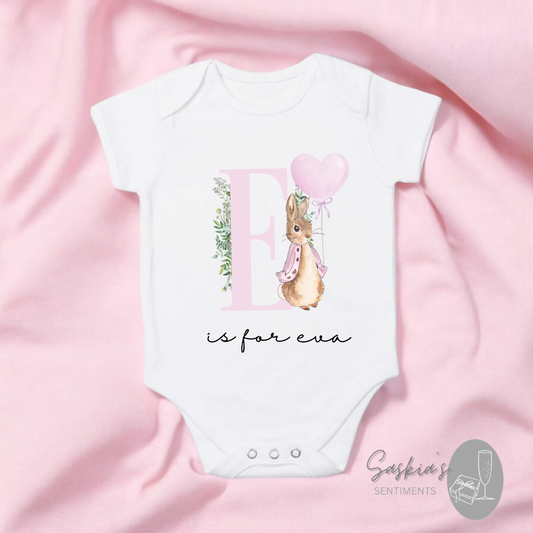 NEW Personalised Pink Letter bunny design BabyGrow 💕