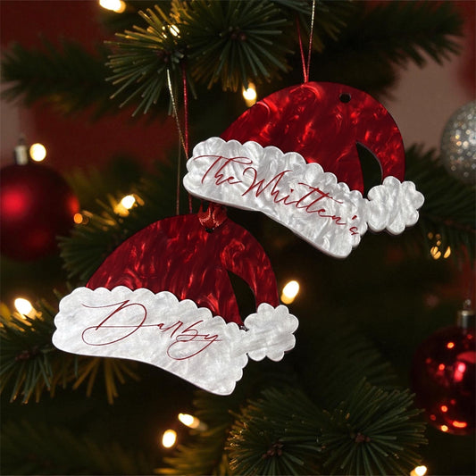 Personalised Pearl Marble Acrylic Santa Hat Ornament