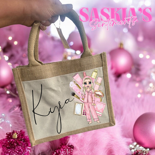 Option 1/ Personalised custom small Jute bag Makeup Girlie 💗