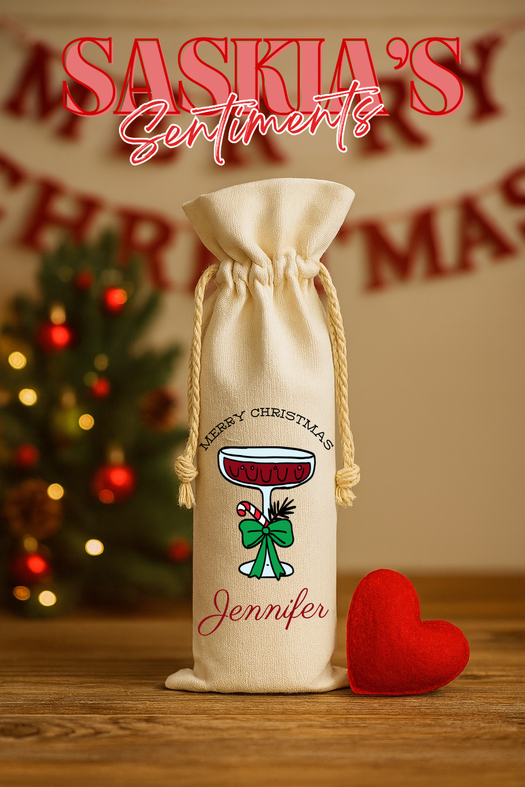 Custom Festive Bottle Bag (Name Added)