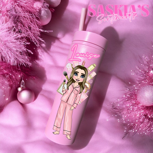 1st Option/ Personalised Custom Makeup Girlie pink Skinny Tumbler 💗