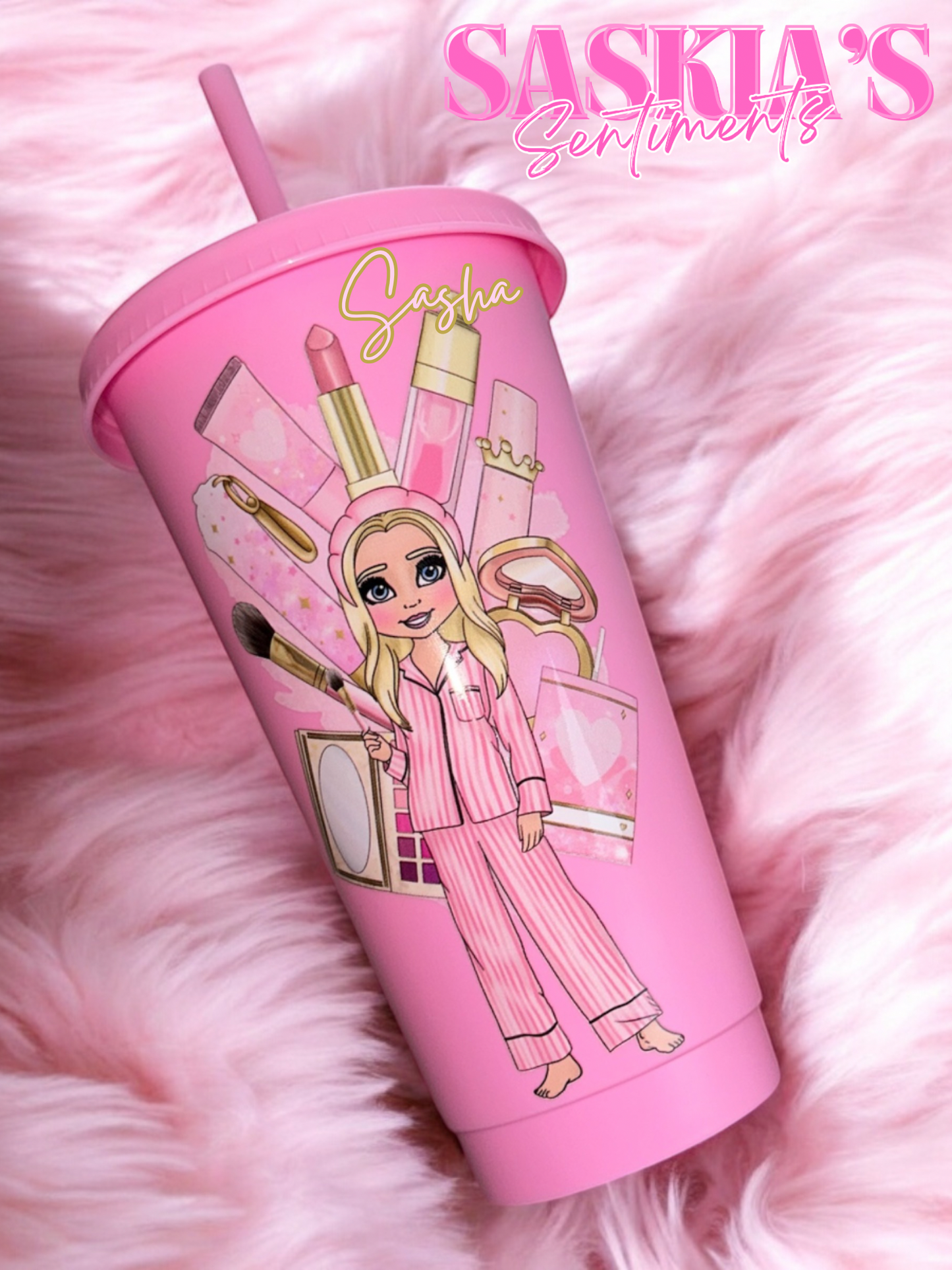 Personalised Makeup girlie large cold cup  💖